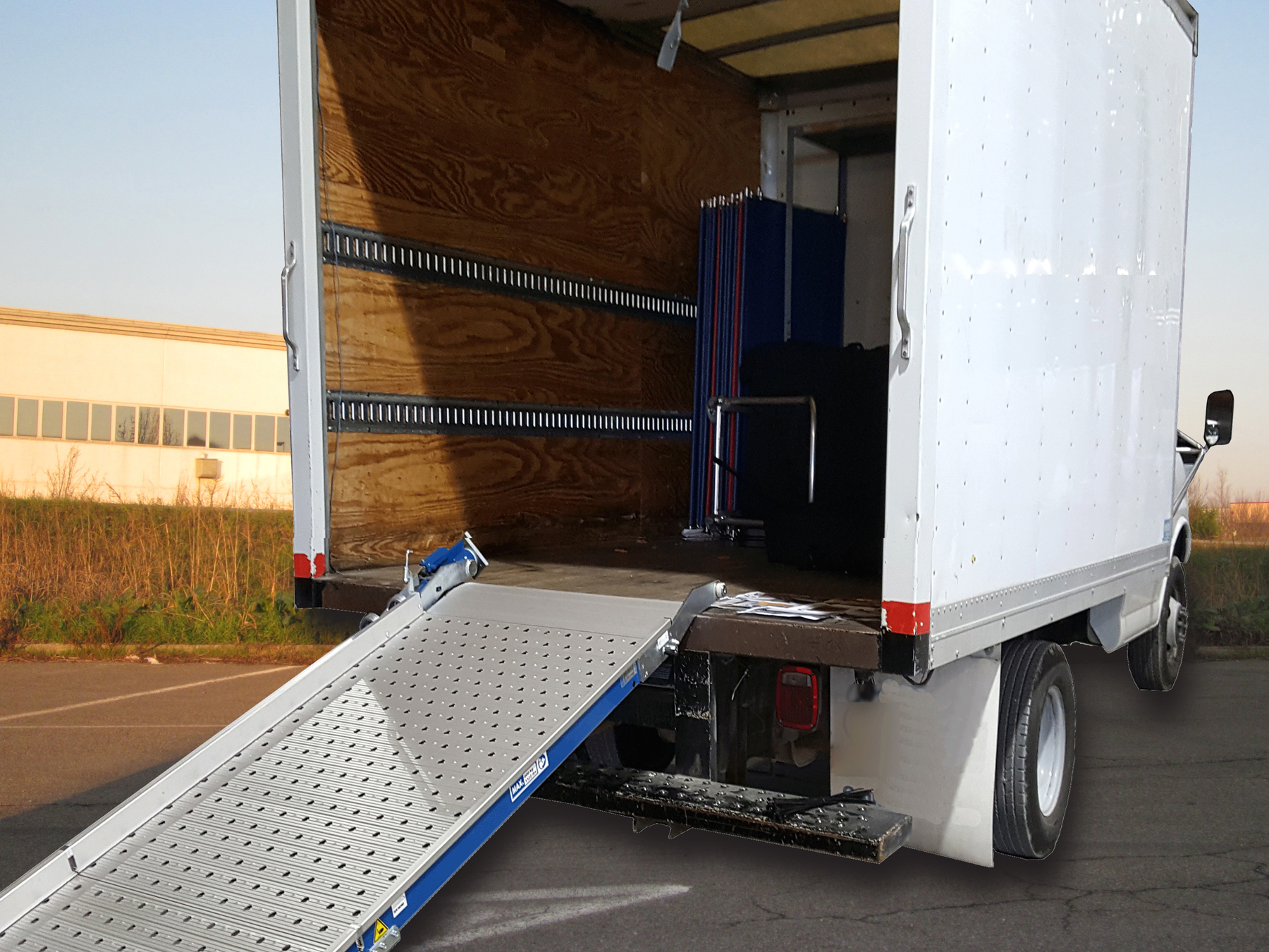 Perfect alternative to hydraulic lift gates for box truck applications.