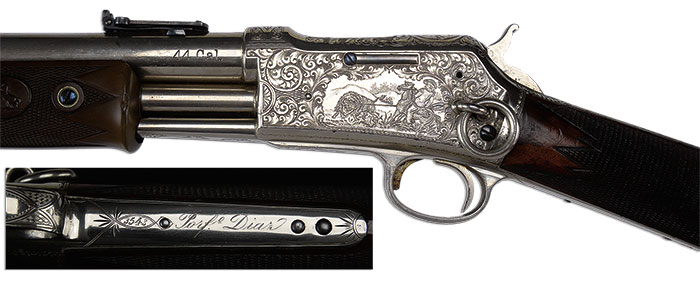 Engraved and Nickel Plated Colt Medium Frame Lightning Rifle that Belonged to Porfirio Diaz, estimated at $25,000-45,000.