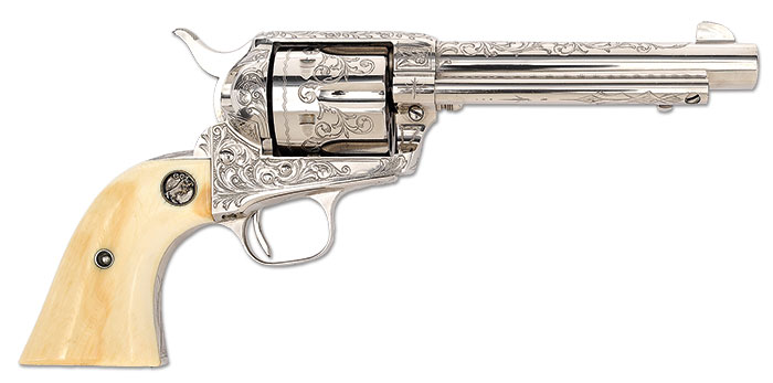 Colt Single Action Army Revolver with Ivory Grips Engraved by Wilbur Glahn (Sepulveda Collection), estimated at $75,000-125,000.