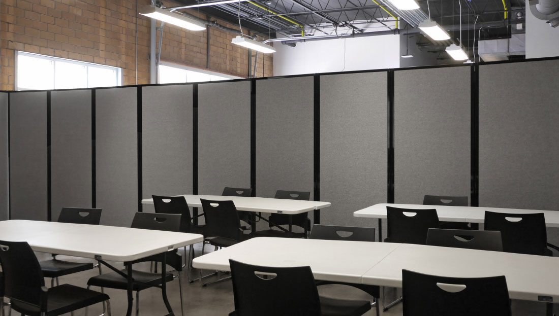 Classroom space is easily divided with a Room Divider 360