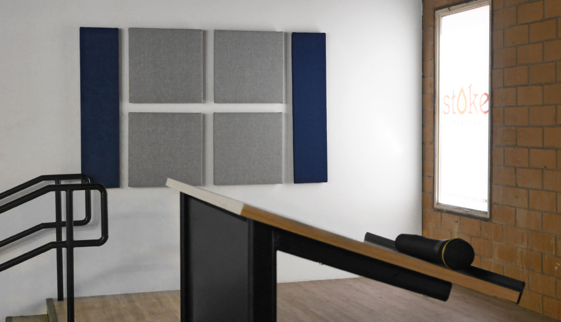 Sound panels help control acoustics in this lecture space.
