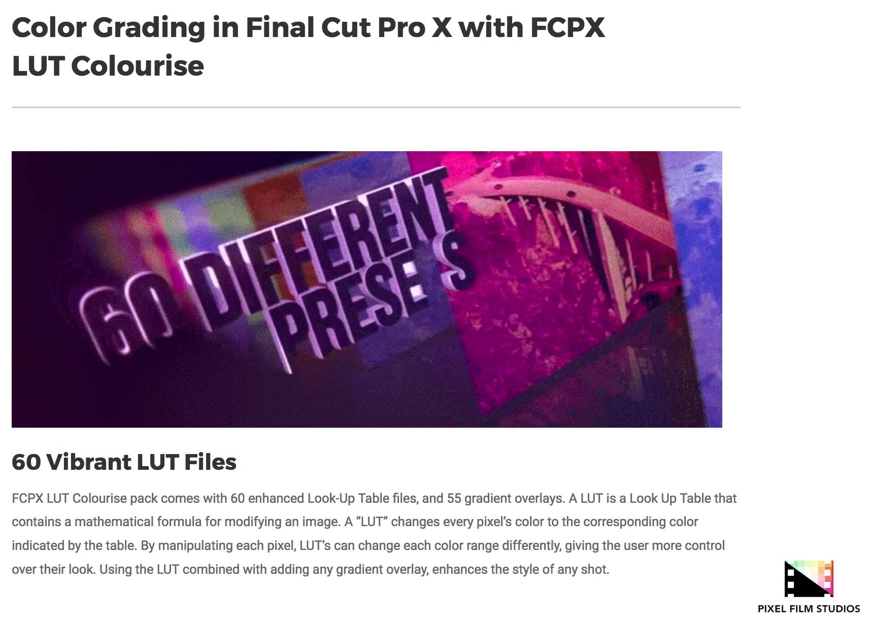 Pixel Film Studios - FCPX LUT Colourise - FCPX Effects