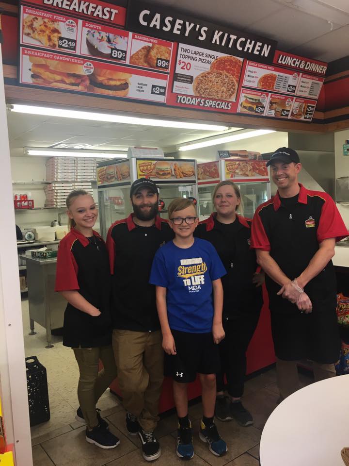 MDA Ambassador “Mighty” Matt with Casey’s employees at store location #1098 in Lees Summit, MO.