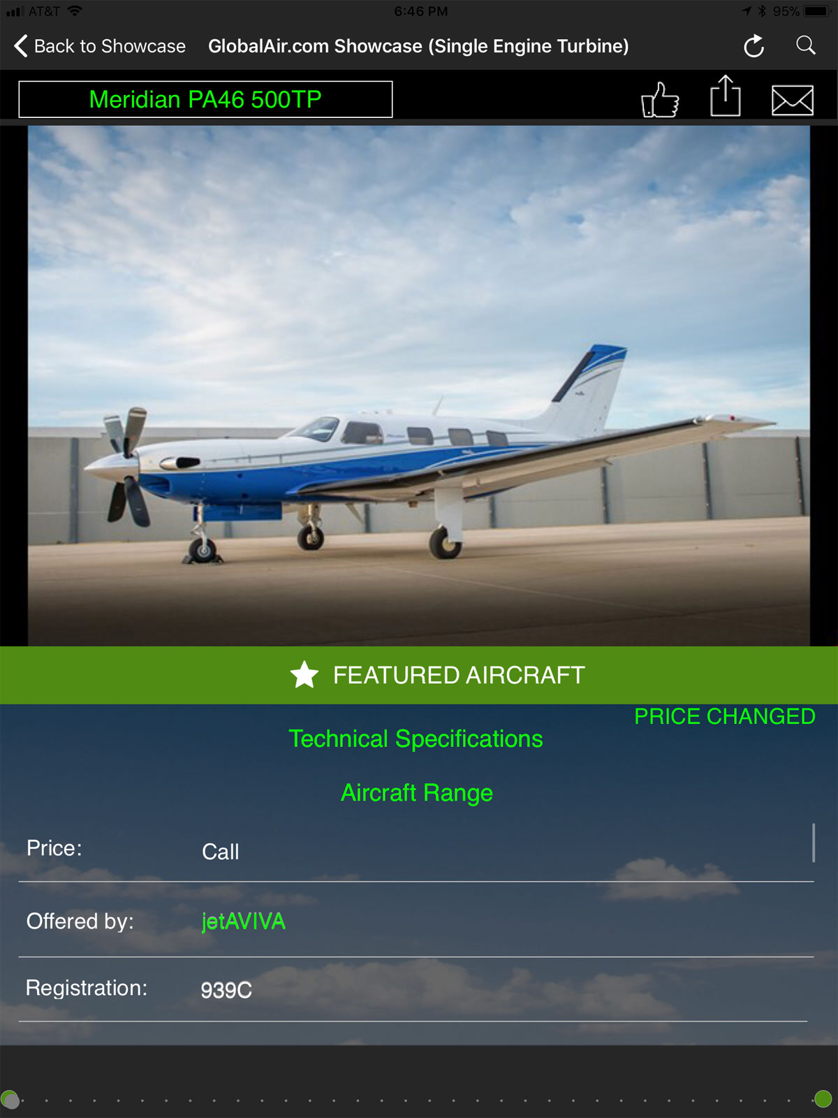 Globalair.com Aircraft Showcase App specific aircraft