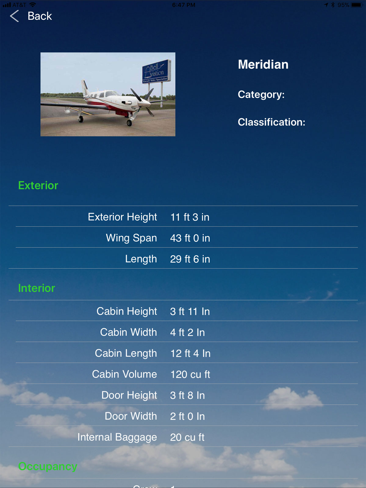Globalair.com Aircraft Showcase App aircraft technical specs