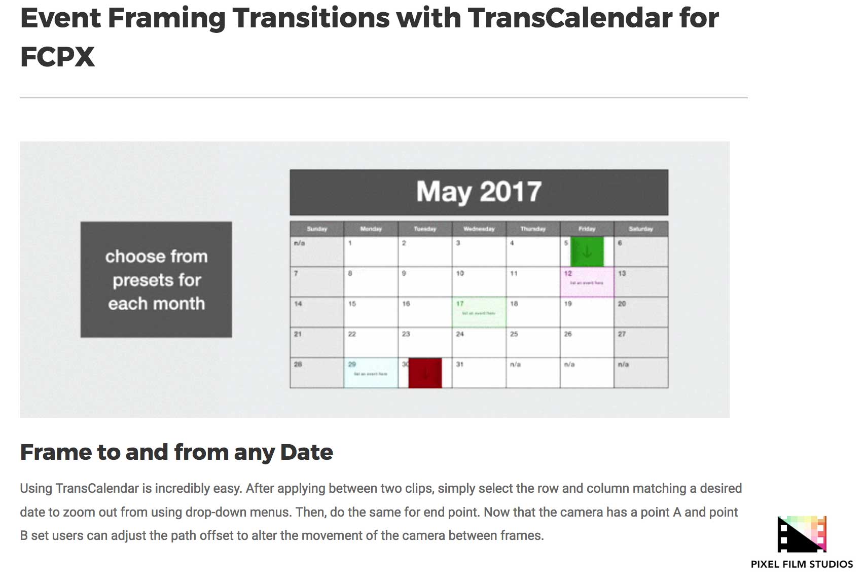 TransCalendar - FCPX Transitions - Pixel Film Transitions