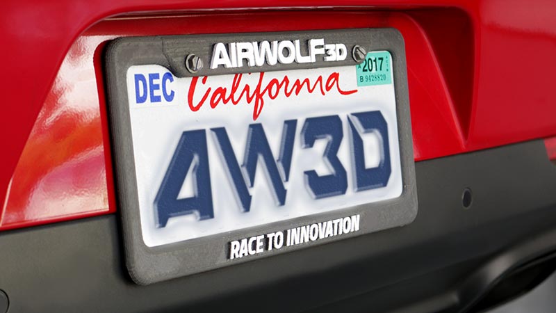 The 3D-Printed Hellcat Project includes a personalized license plate holder printed on the Airwolf 3D AXIOM Dual 3D printer.