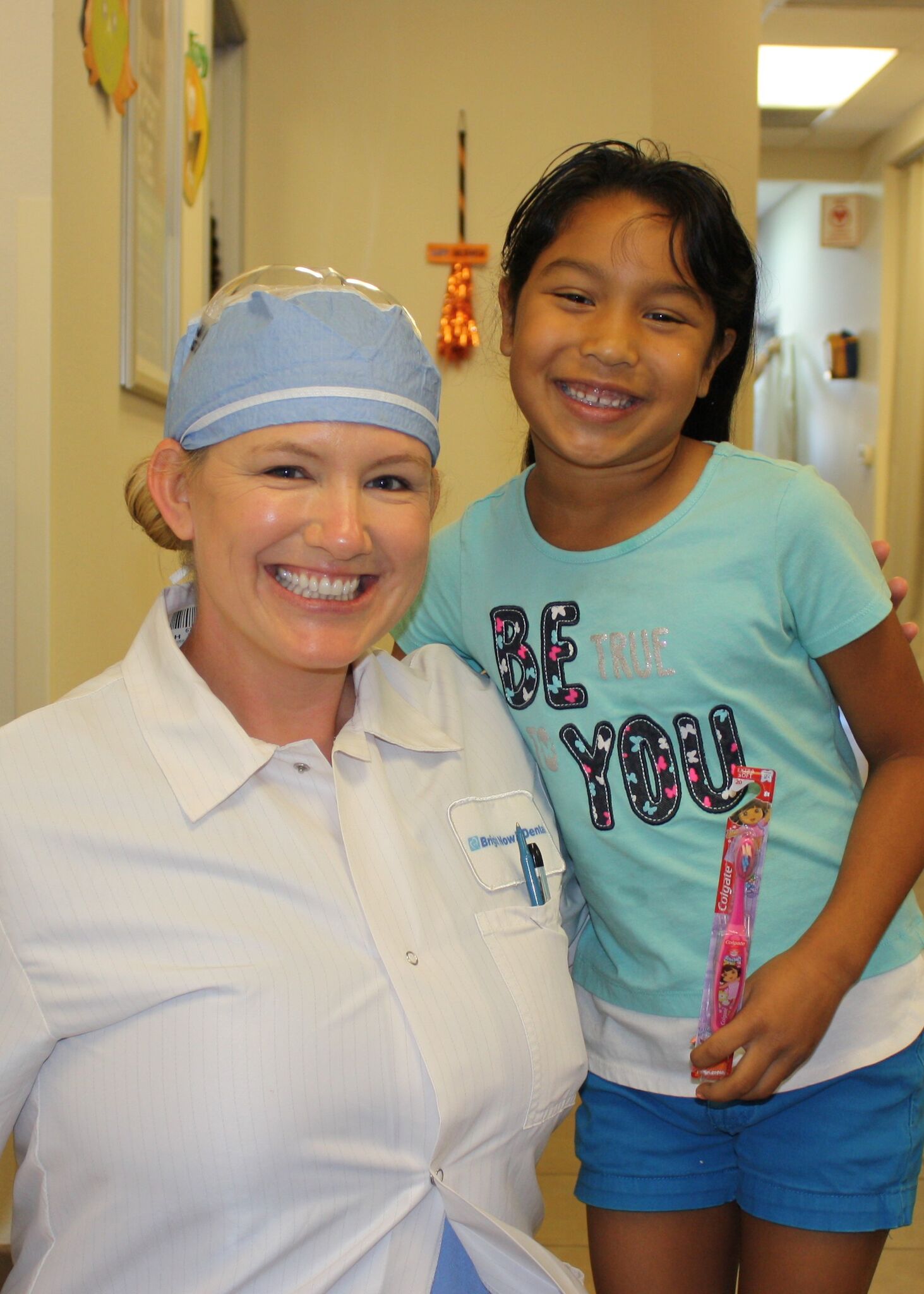 Hygienist April Nilsen with one of the patients