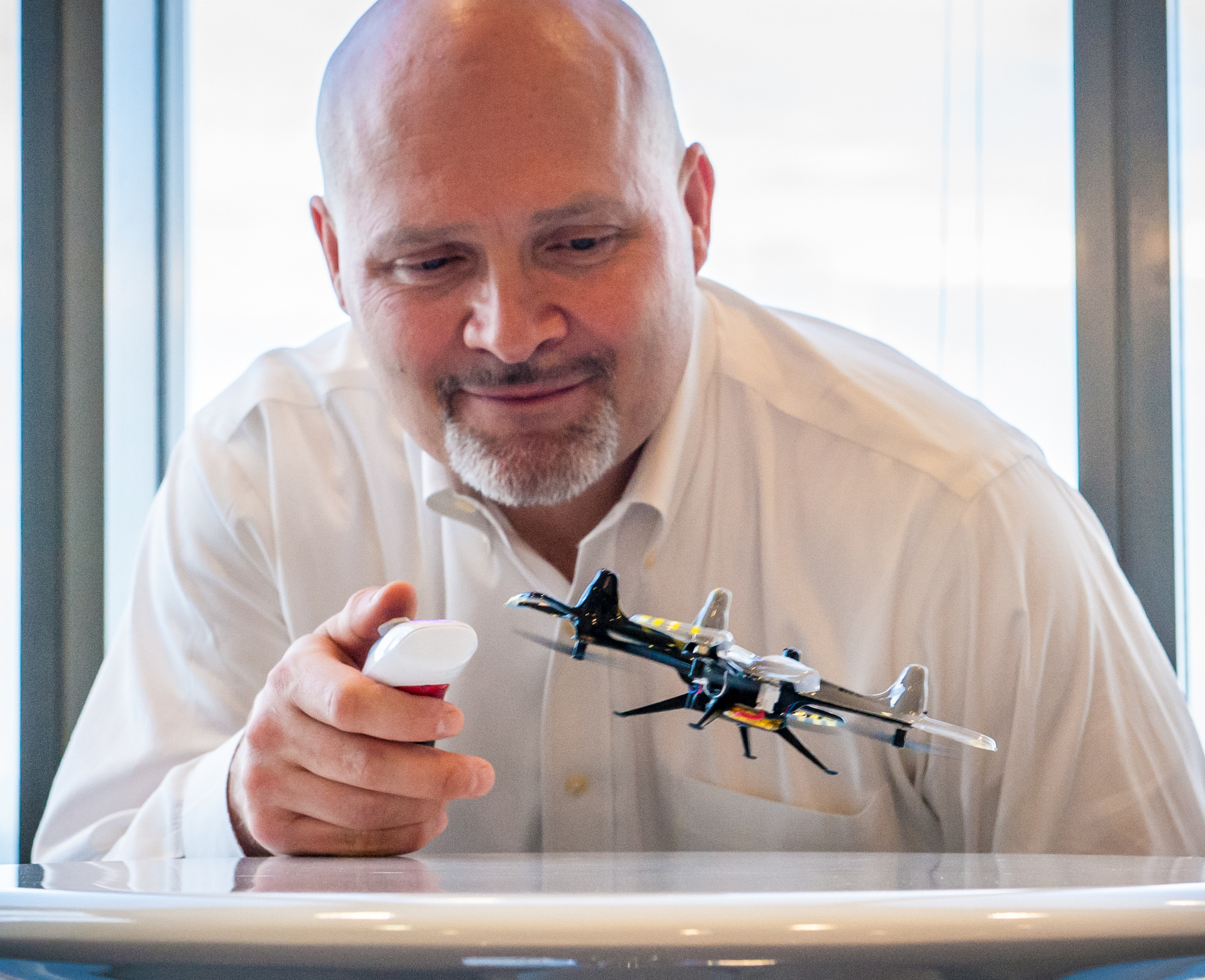 Brad Pedersen, CEO of QFO Labs, flying the company's quadcopter drone.