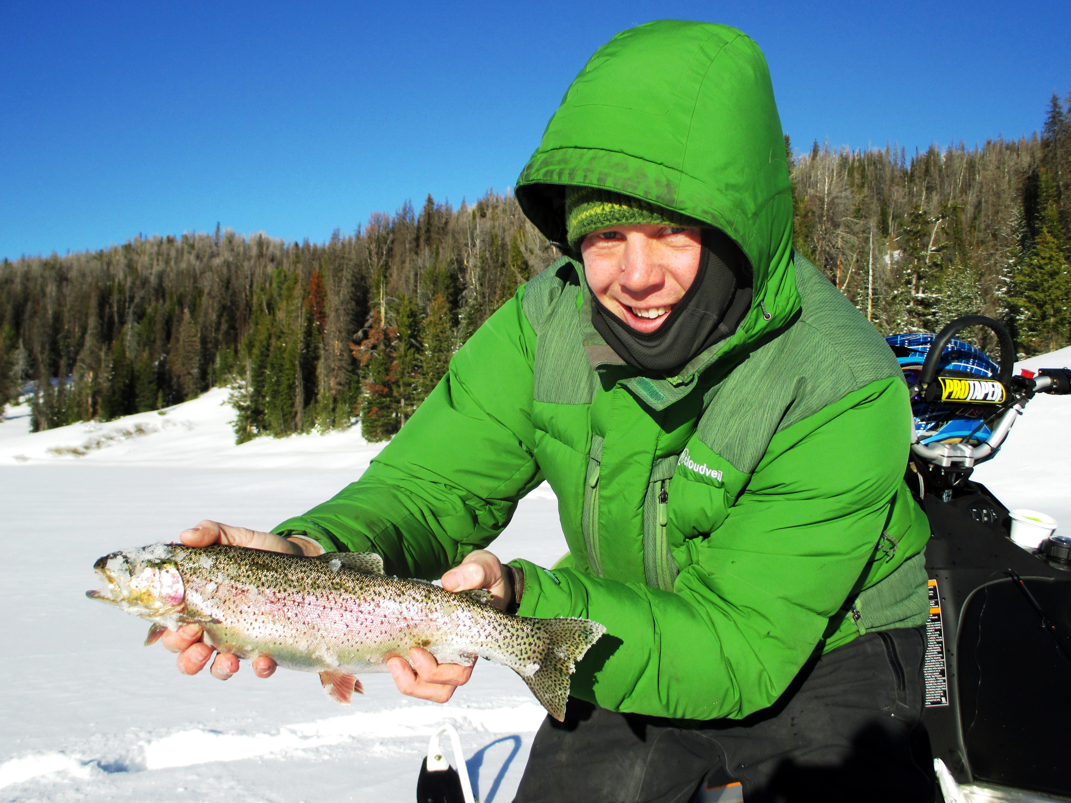Ice fishing in the lakes and rivers surrounding Brooks Lake Lodge & Spa is another way for guests to take advantage of the snowy Rocky Mountain backcountry property.