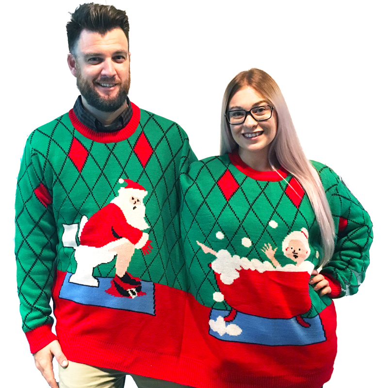 Two Person Ugly Christmas Sweater Deck the Bathroom