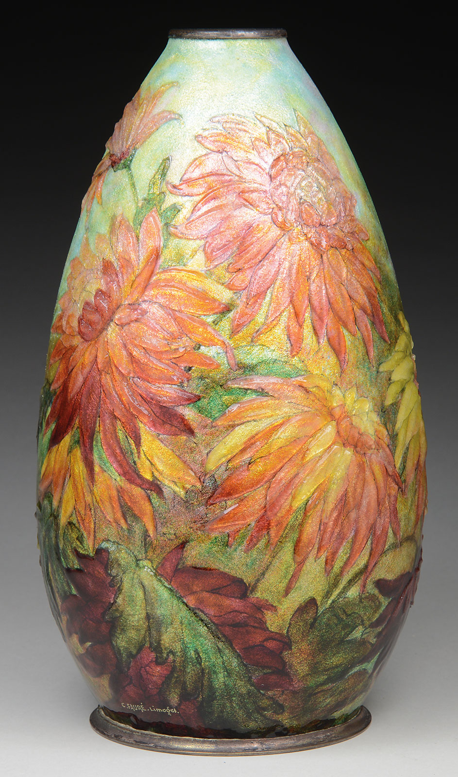 Camille Faure Enameled Vase, estimated at $7,000-9,000.