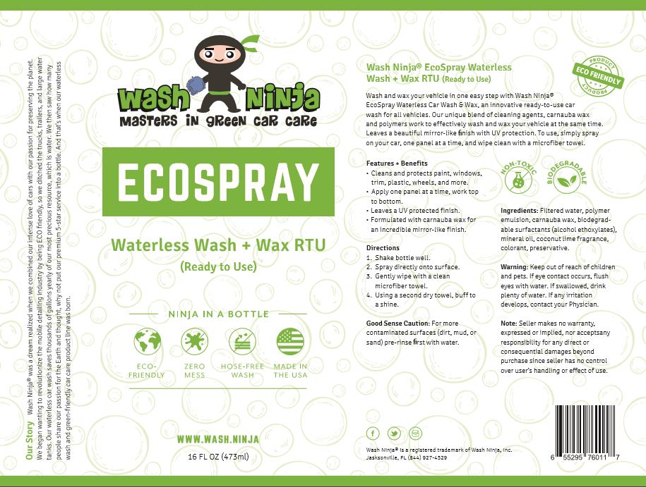 Wash Ninja® EcoSpray Waterless Car Wash + Wax RTU  Product Label
