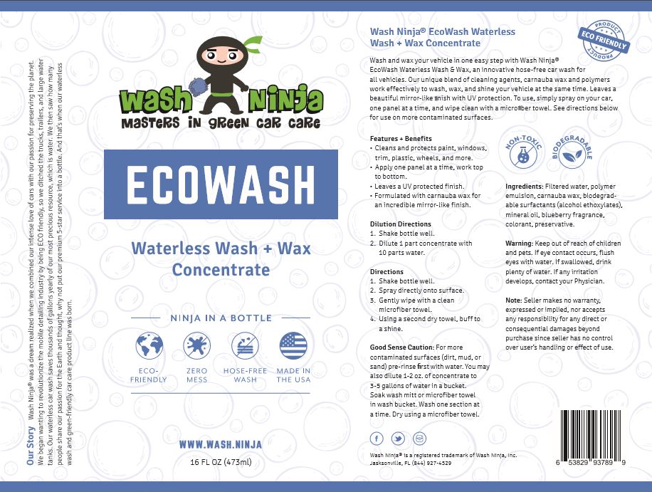 Wash Ninja® EcoWash Waterless Car Wash + Wax Concentrate Product Label
