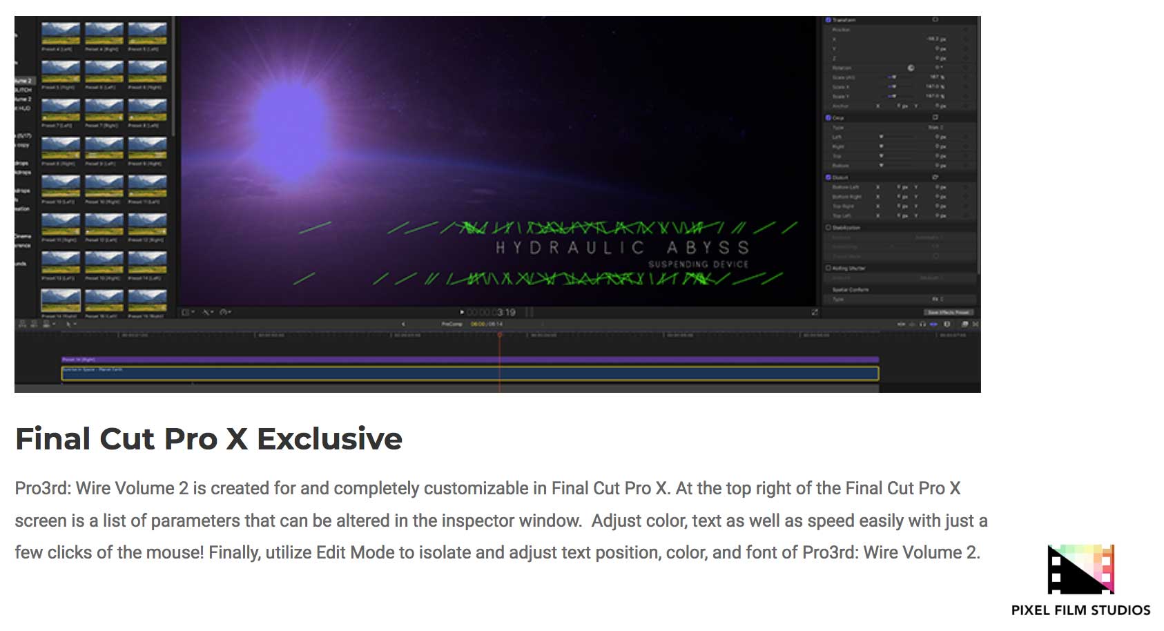 Pro3rd Wire Volume 2 - Pixel Film Studios Effects - FCPX Plugins