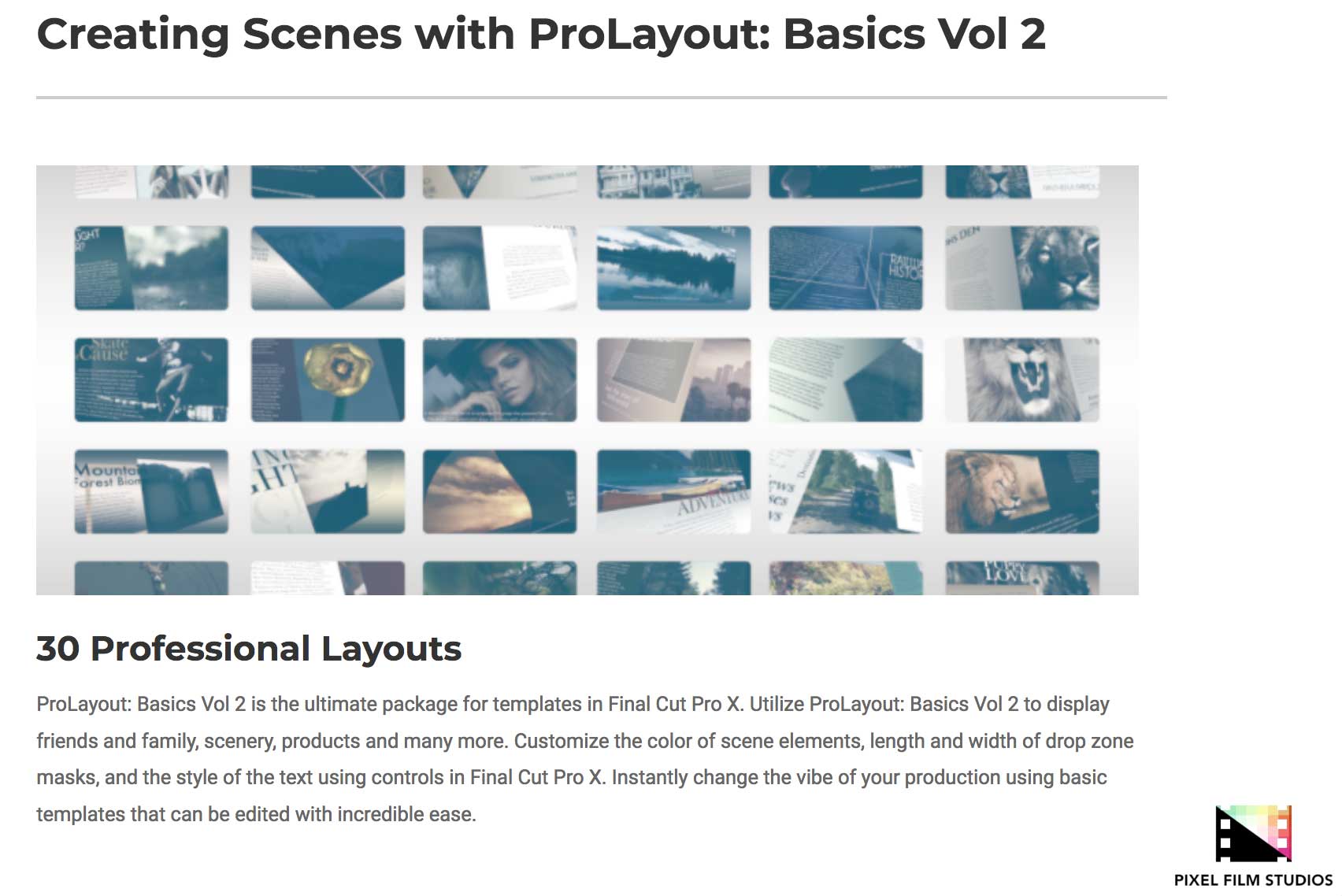 ProLayout Basics Volume 2 - Pixel Film Studios Plugins - FCPX Effects