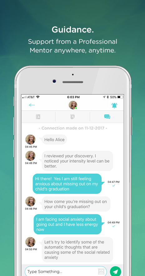 Users and mentors interact in an easy to use chat platform