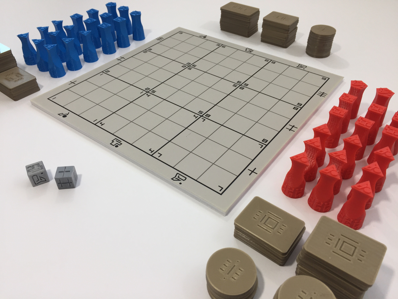Elements and setup of the board game OFMOS (for play in Normal Mode)