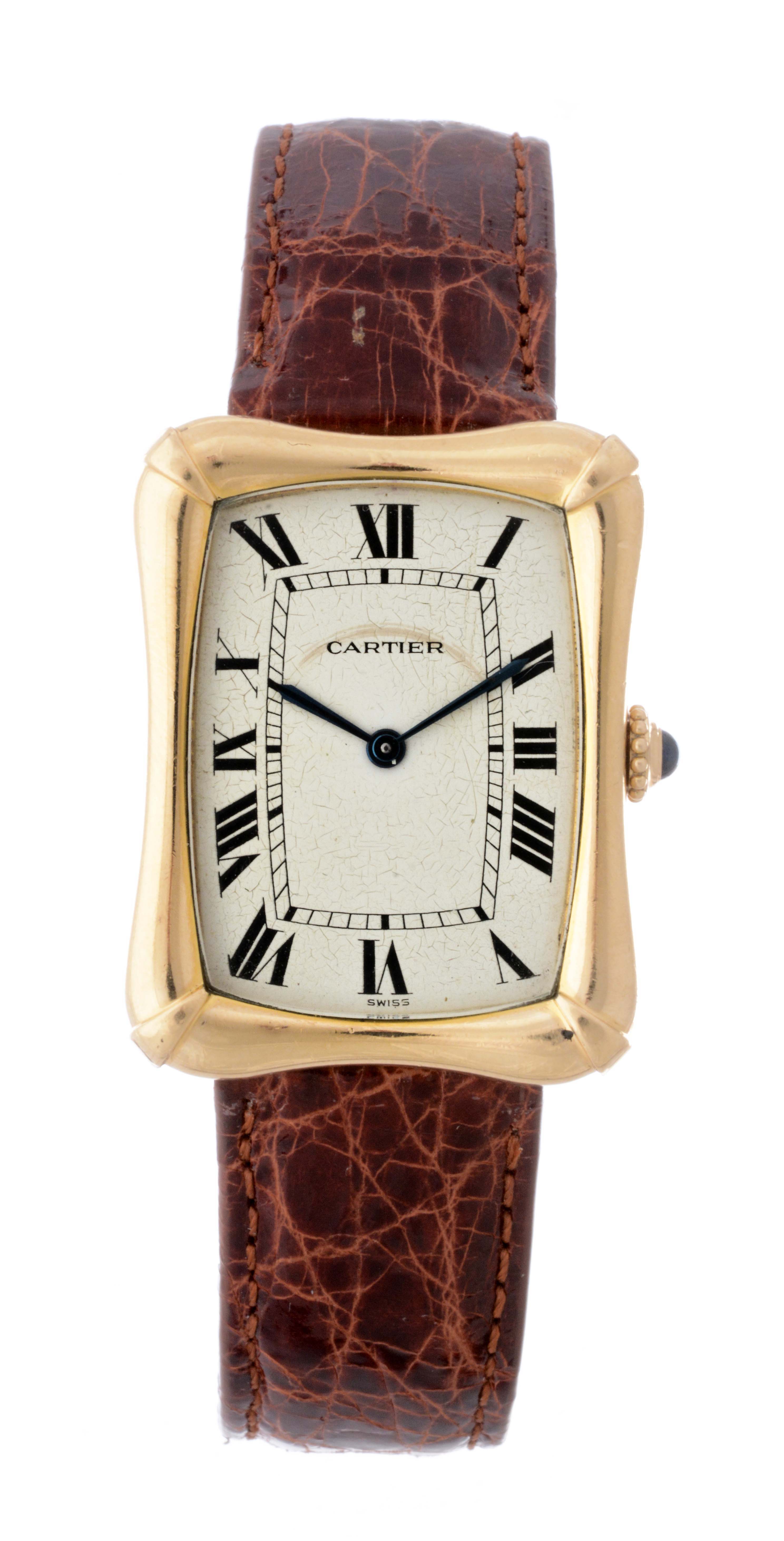 Cartier 18k Fancy Cased Wristwatch Model # 69074, estimated at $4,000-6,000.