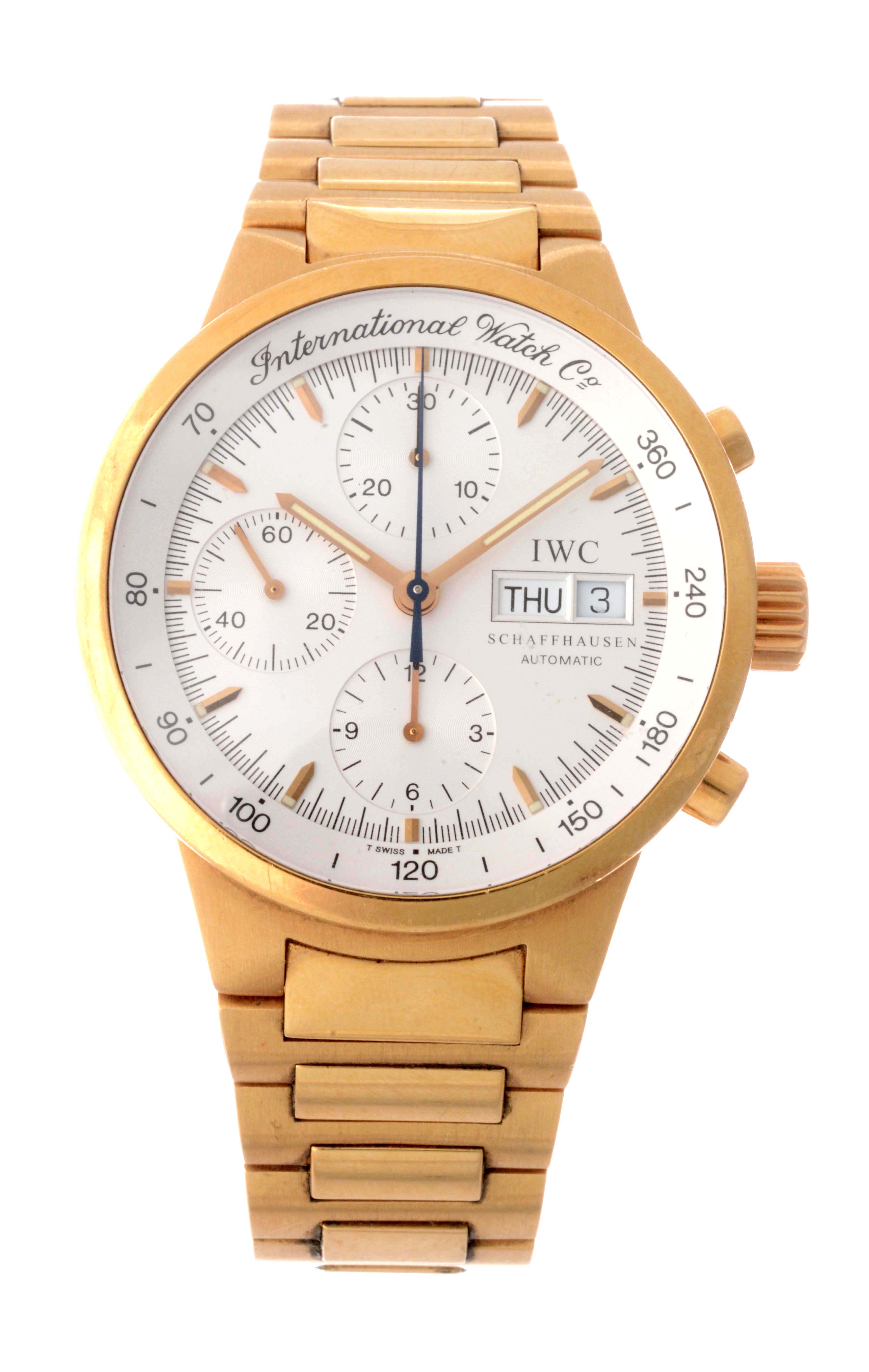 IWC 18k Chronograph Wristwatch Model # 9277, estimated at $10,000-15,000.