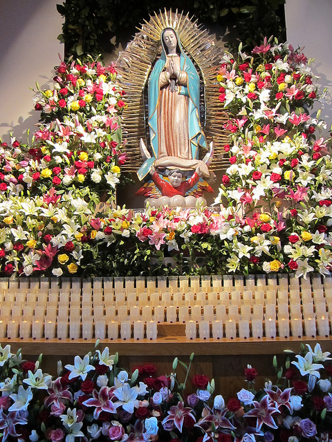 Our Lady of Guadalupe Shrine Adorned with Fresh Flowers