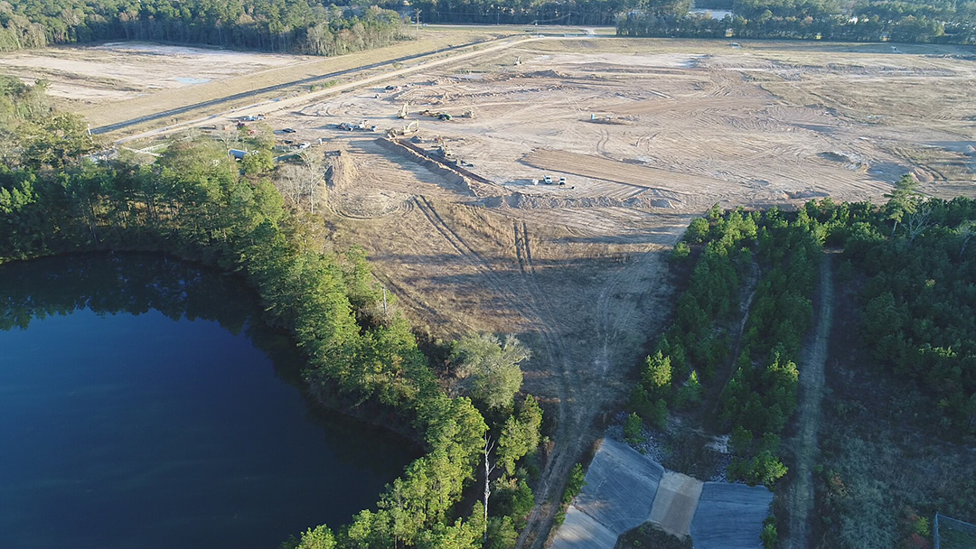 Aerial view of construction for Gator Bayou