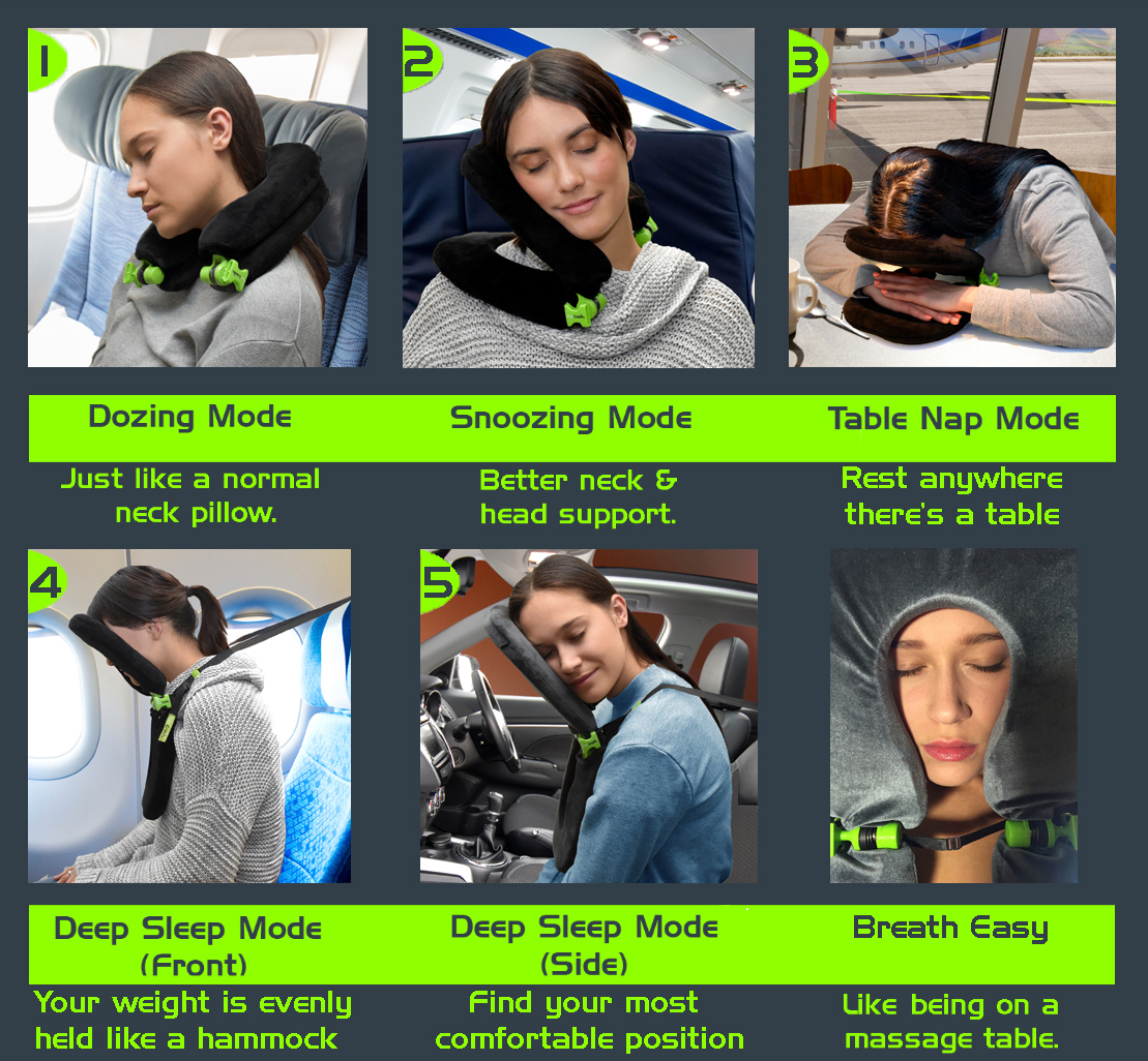 FaceCradle holds the passenger where they doze off and keeps them asleep for much longer periods of time.