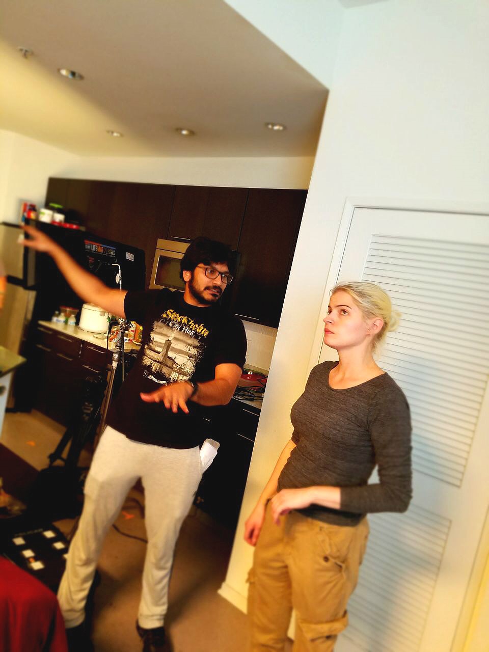 Kartik Garimella, Director of Photography and Lauren Causey, Key Grip on the set of the feature film "Ghost Written"