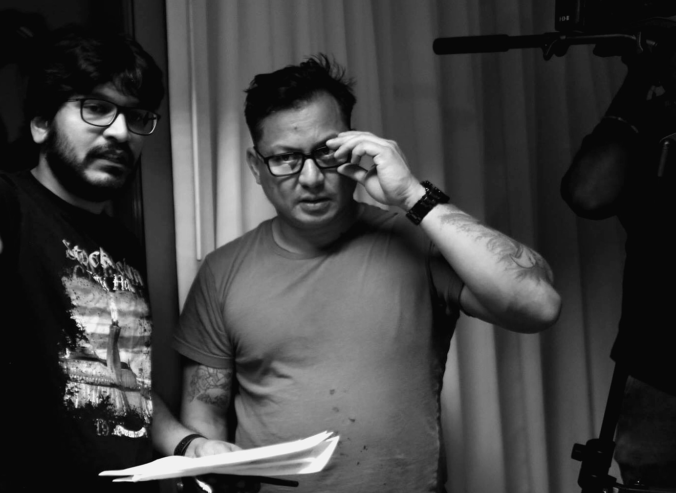 Kartik Garimella, Director of Photography and Al  Domino, Director on set of the feature horror film called “Ghost Written,” which is slated for release 2018.