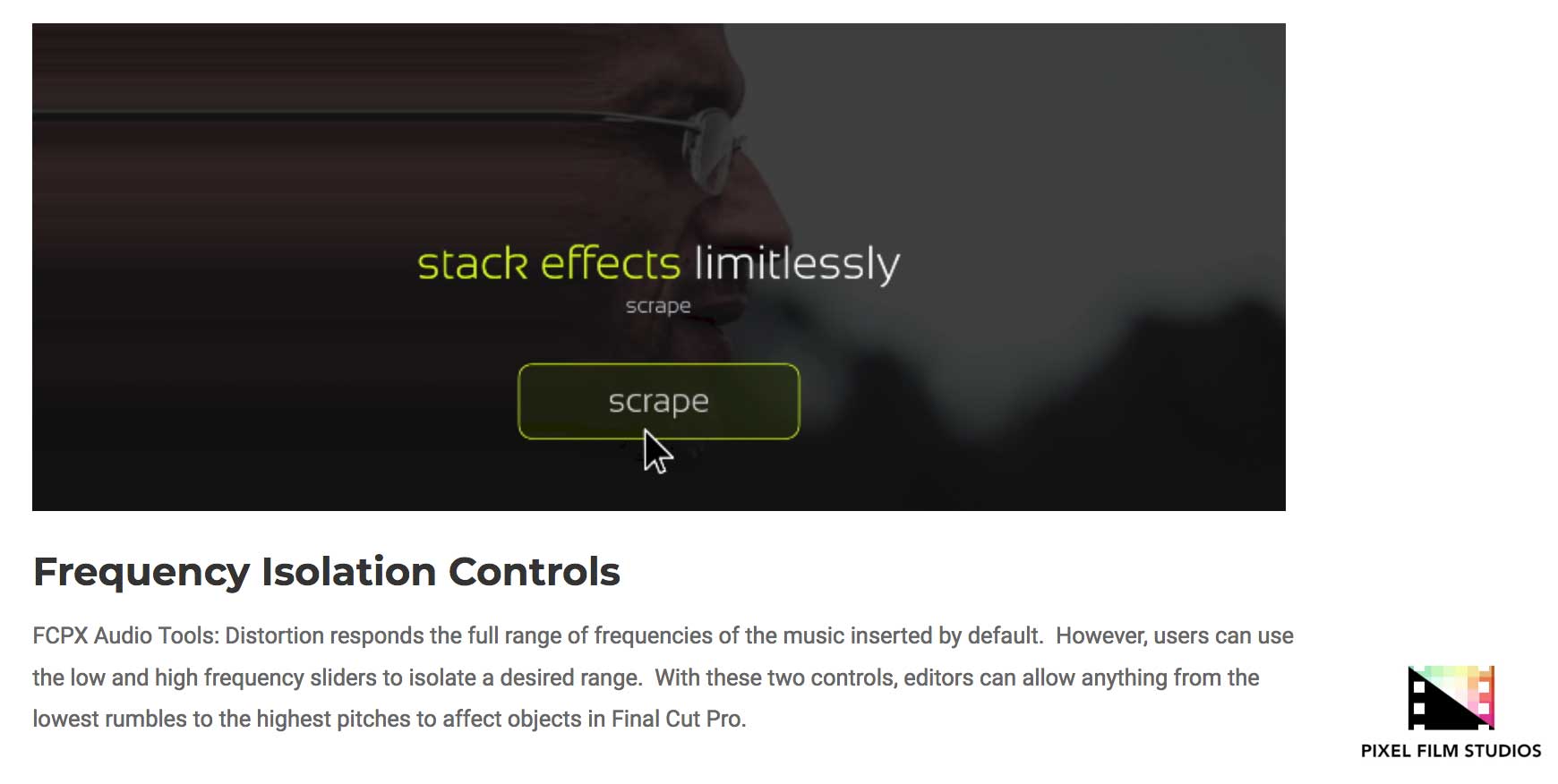 FCPX Audio Tools Distortion - Final Cut Pro X Effects - Pixel Film Plugins