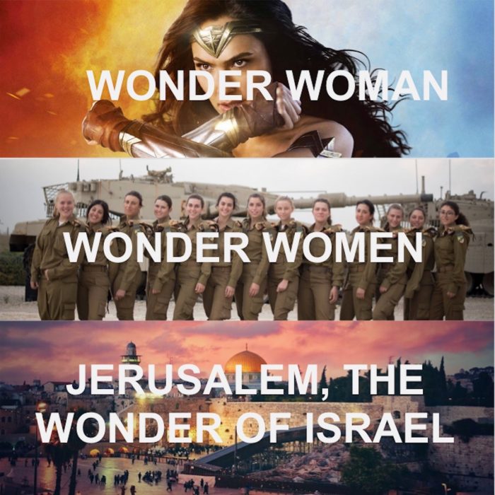 Second Prize Winner, Eric Fihman's Wonder Woman meme connected celebrity Gal Gadot to the “wonder of Israel”, the Capital City of Jerusalem.
