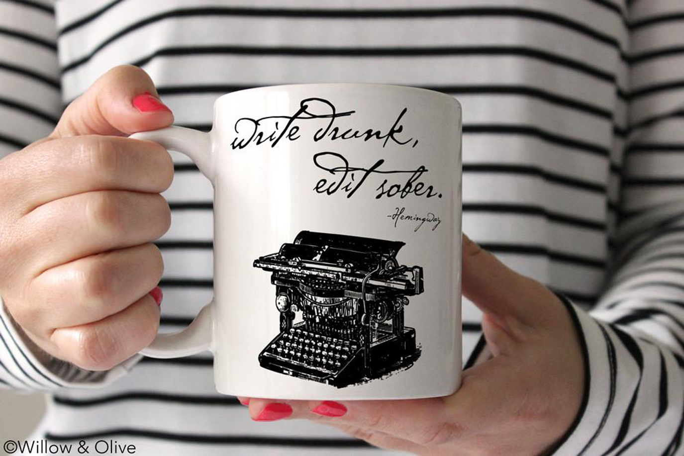 Another Left Bank Writers Retreat gift idea, Willow & Olive ceramic mugs can be personalized with a favorite author’s quote, including Hemingway’s famous “Write drunk, edit sober.”