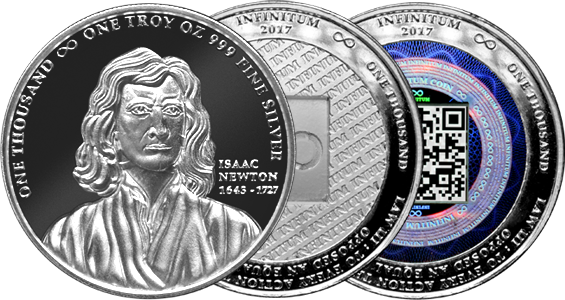 Infinitum Coin - Physical Coin Sir Isaac Newton with 1000 Infinitum Coins