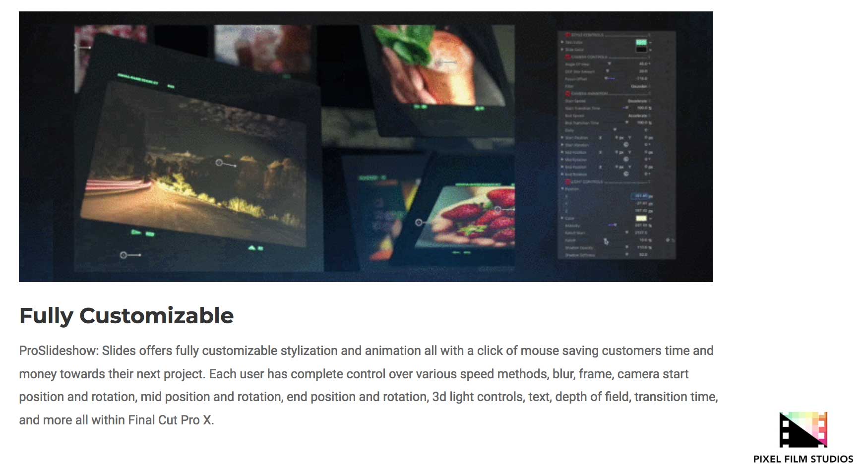 ProSlideshow Slides - Pixel Film Studios - FCPX Effects