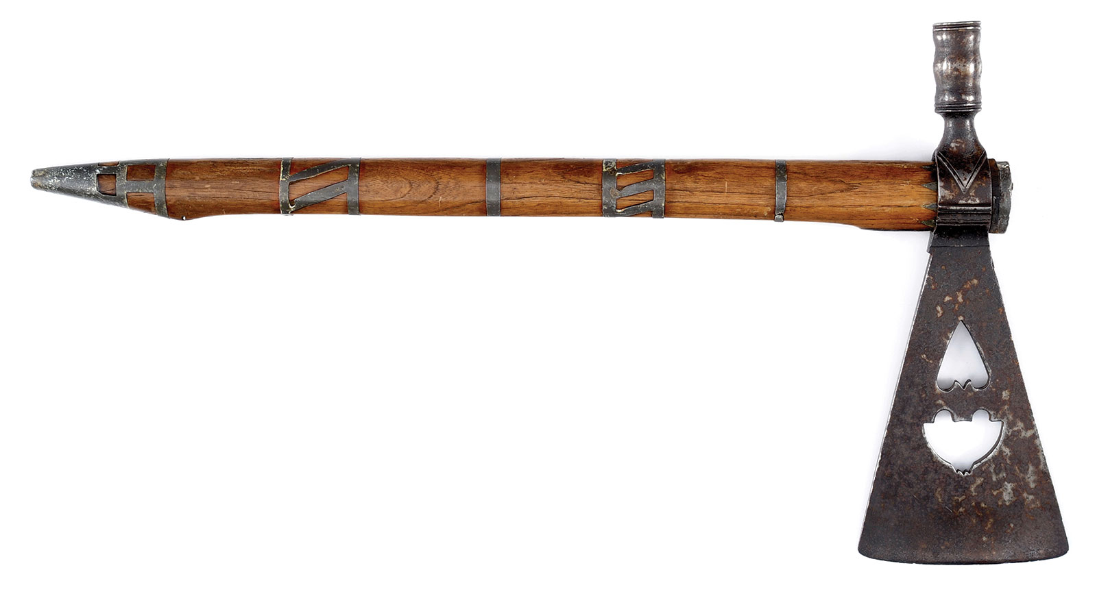 Plains Indian Massive Pipe Tomahawk with Double Cutout Head, estimated at $15,000-20,000.