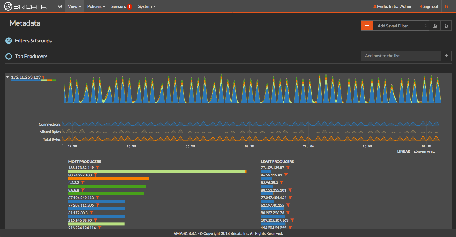 The new Bricata dashboard provides a visualization of the data associated with a network security alert.