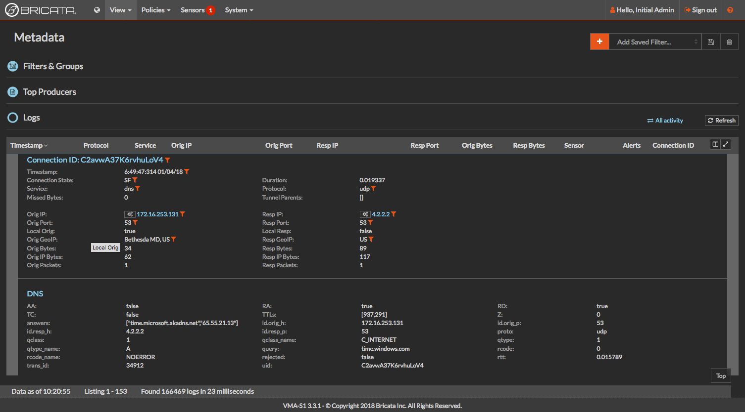 If a user downloads a file convicted as malware, the Bricata dashboard helps the SOC understand what transactions led to that user being infected – and what machines were touched in the process.