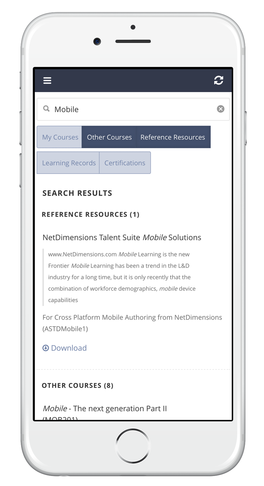 NetDimensions Talent Slate 2.5 allows mobile learning on all mobile devices including smartphones