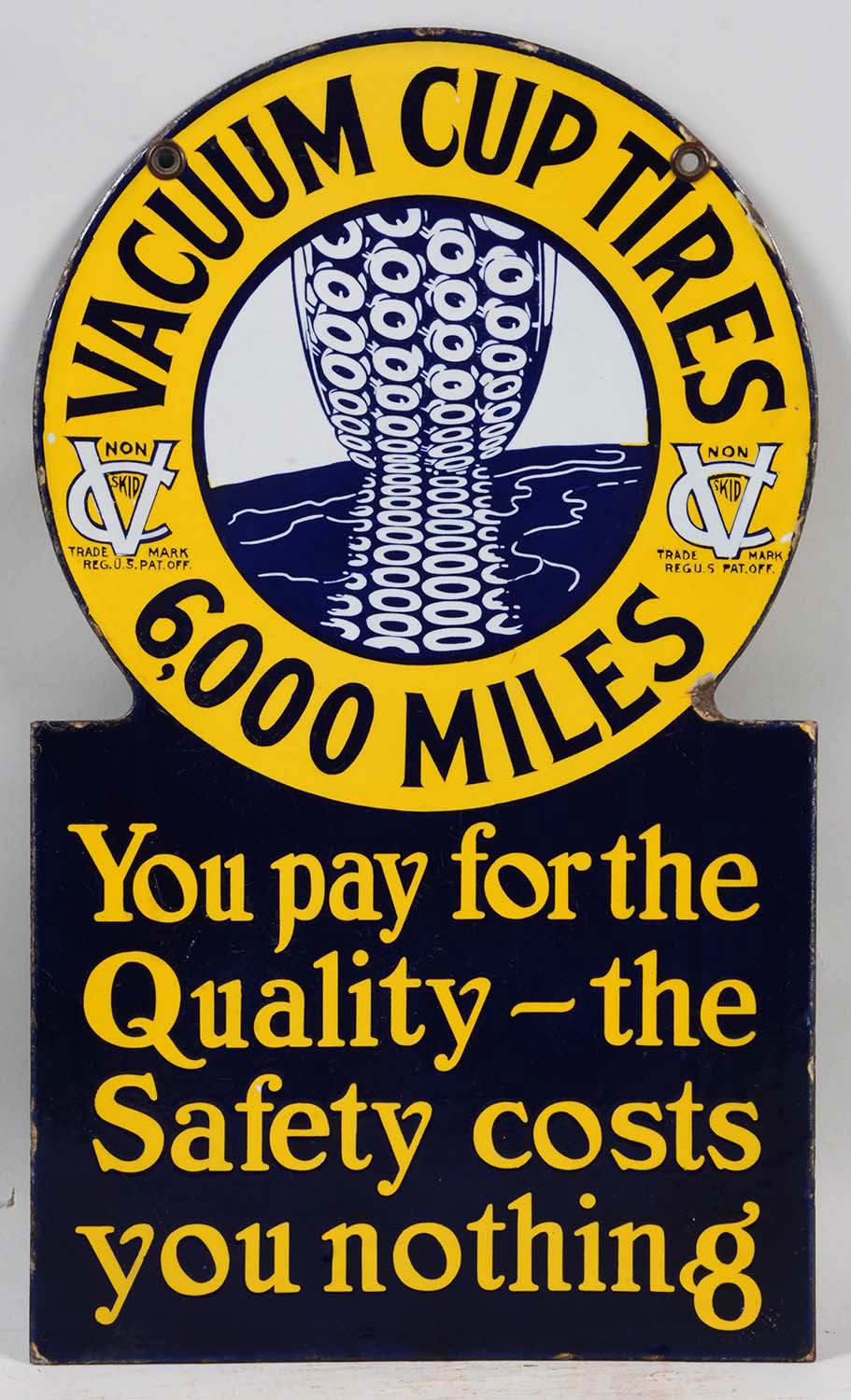 Vacuum Cup Tires Porcelain Keyhole Sign, estimated at $6,000-9,000.