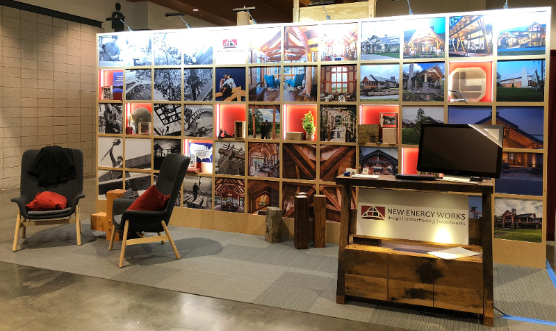 New Energy Works is unveiling a new timber frame booth exhibit full of visual examples of the flexibility and craft of timber framing.