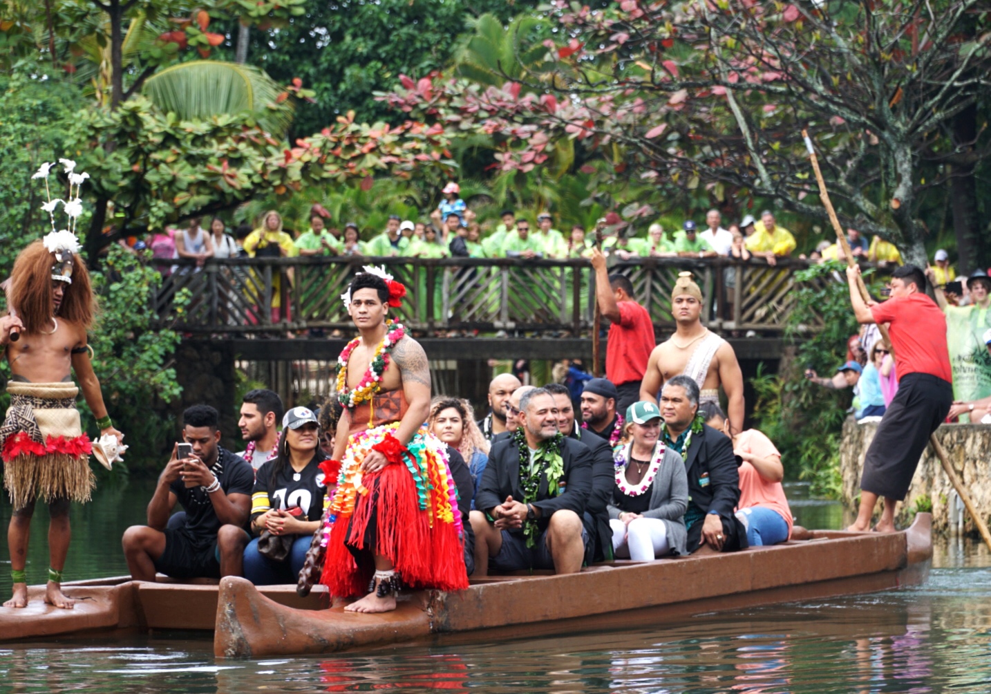 Inducees ride the canoe after the enshrinement ceremony