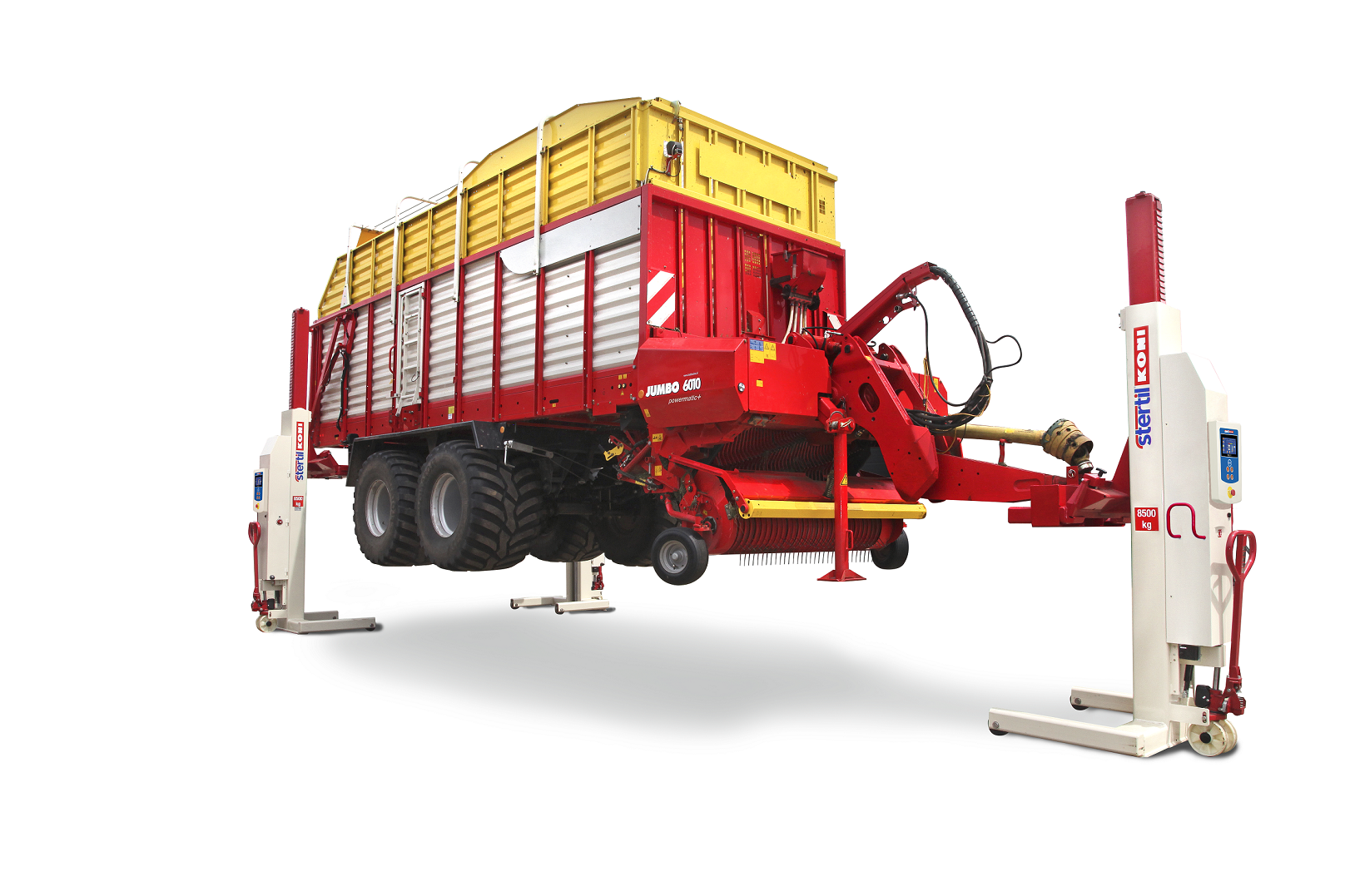 The agricultural multipurpose adapter is suitable for lifting tractors with two or three mobile columns