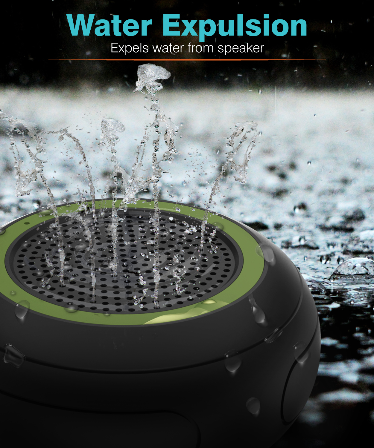 FosPower Speaker expels water after being submerged, ensuring clear audio after it takes a dip