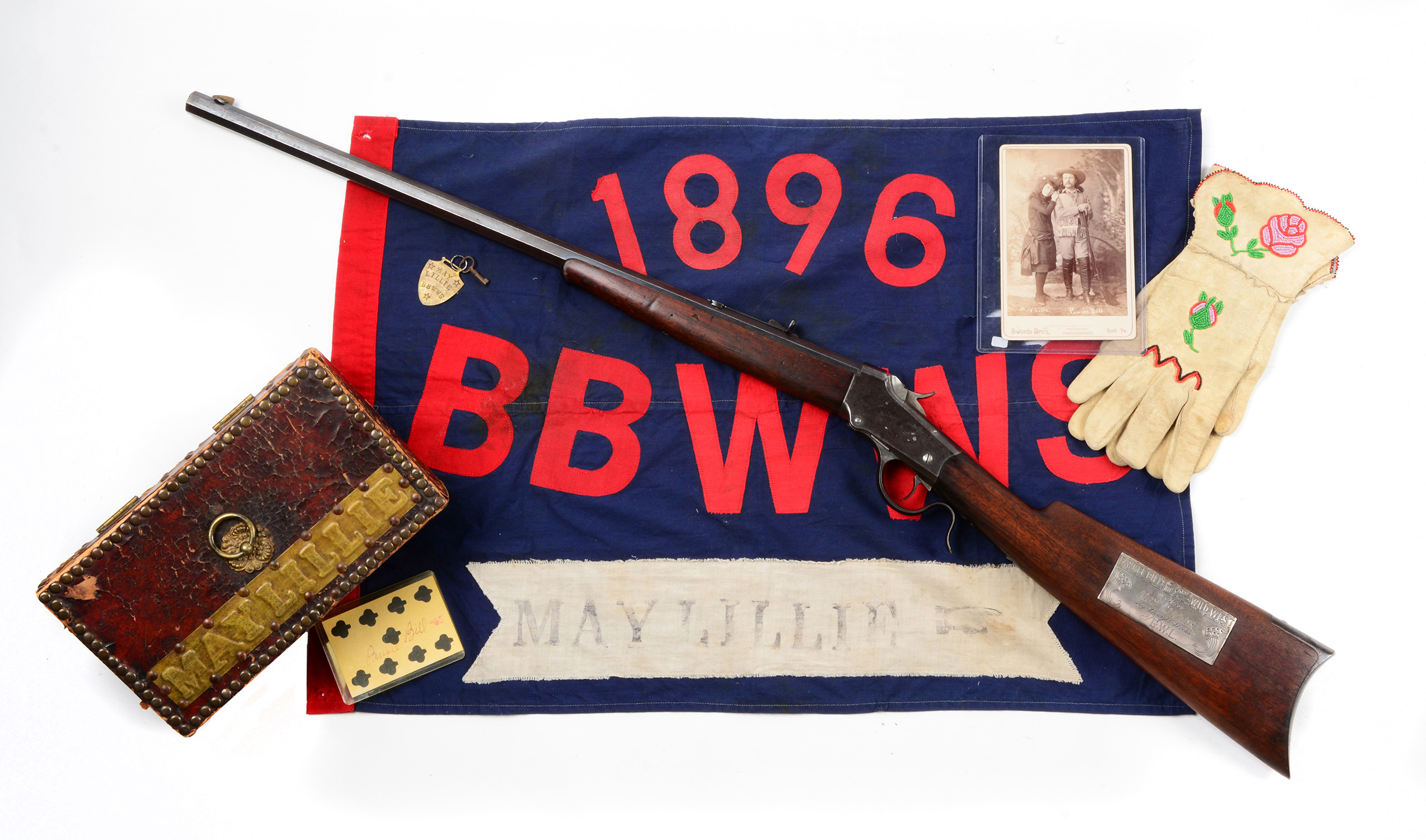 Winchester 1885 Low Wall and Archive Attributed to Pawnee Bill's Wife, May Lille, estimated at $25,000-30,000.