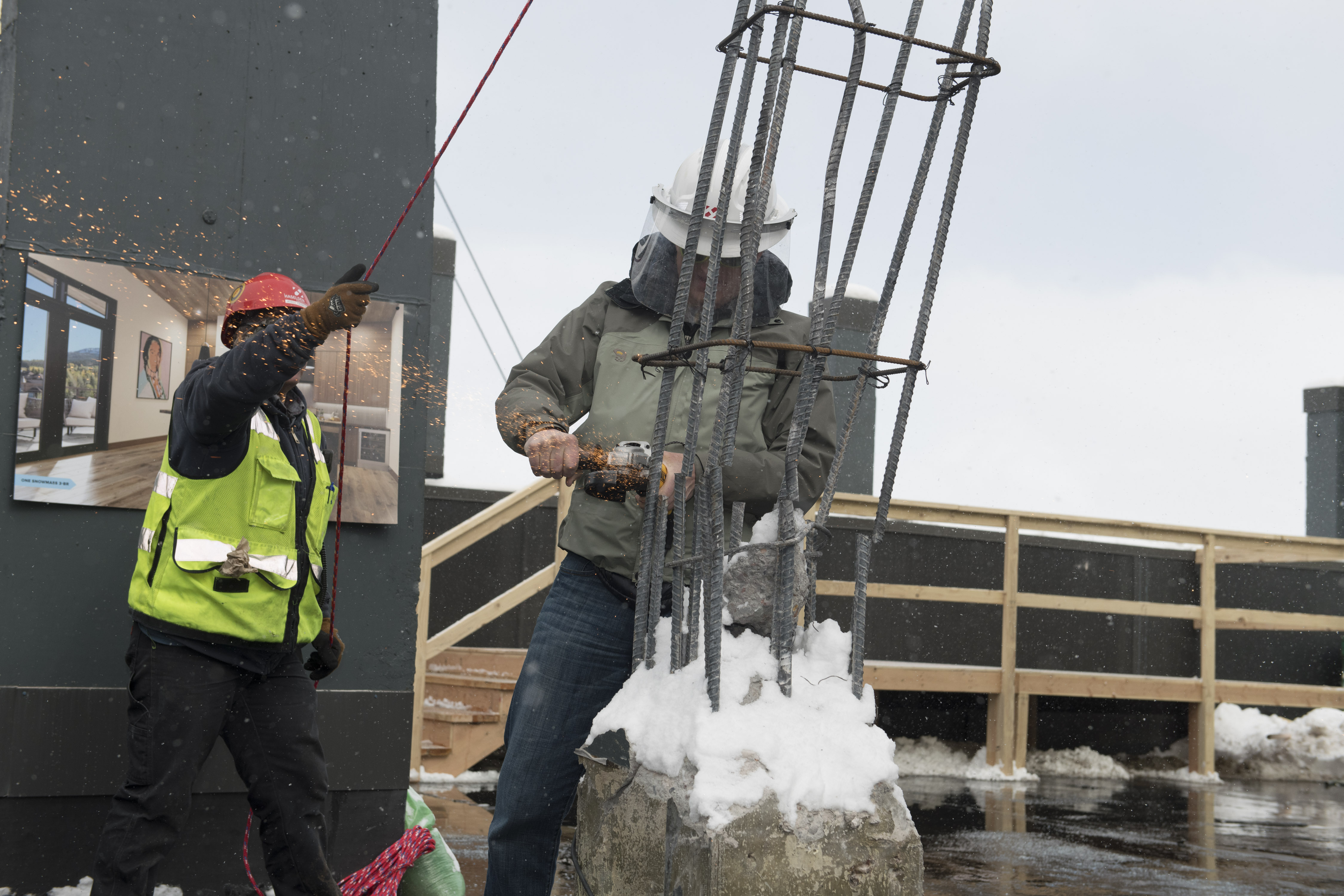 John Calhoun from East West Partners cuts through the rebar to signify the start of construction on One Snowmass – the latest project underway now at Snowmass Base Village.