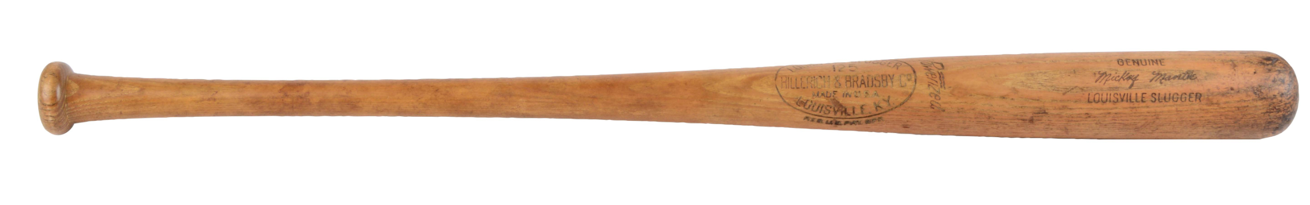 1960 Mickey Mantle Game Used H&B Bat, estimated at $15,000-25,000.