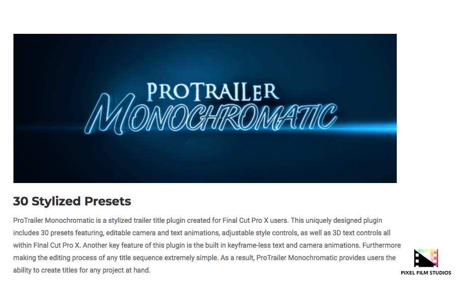 Pixel Film Studios Plugins - ProTrailer Monochromatic - Final Cut Pro X