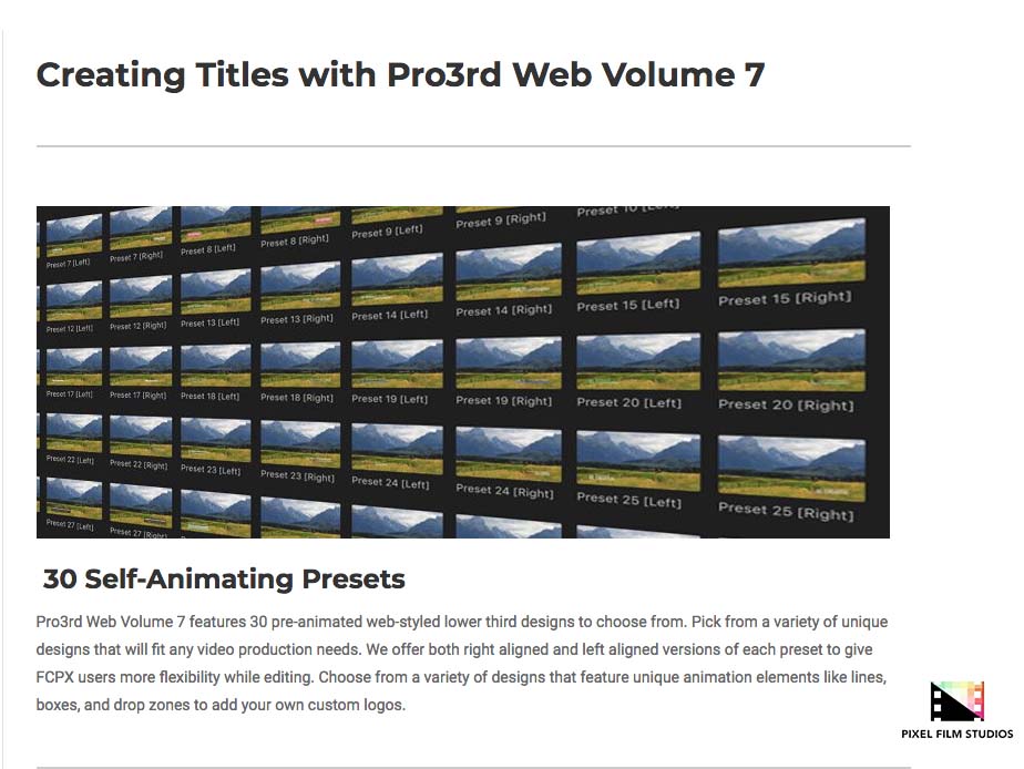 Pixel Film Studios Plugins - Pro3rd Web Volume 7 - Final Cut Pro X