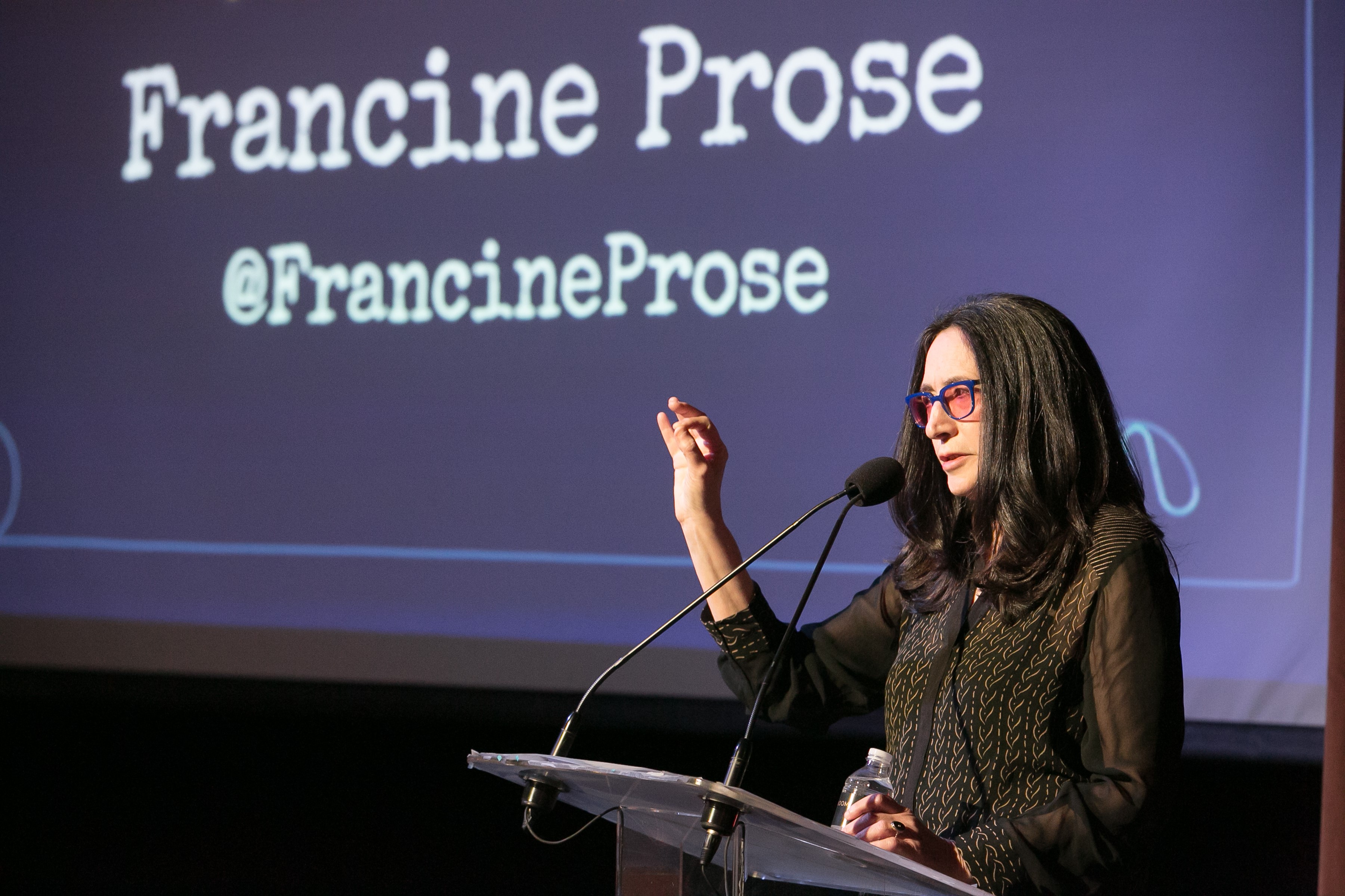 Novelist Francine Prose speaking at House of SpeakEasy gala on February 26th.  Photo credit: Beowulf Sheehan