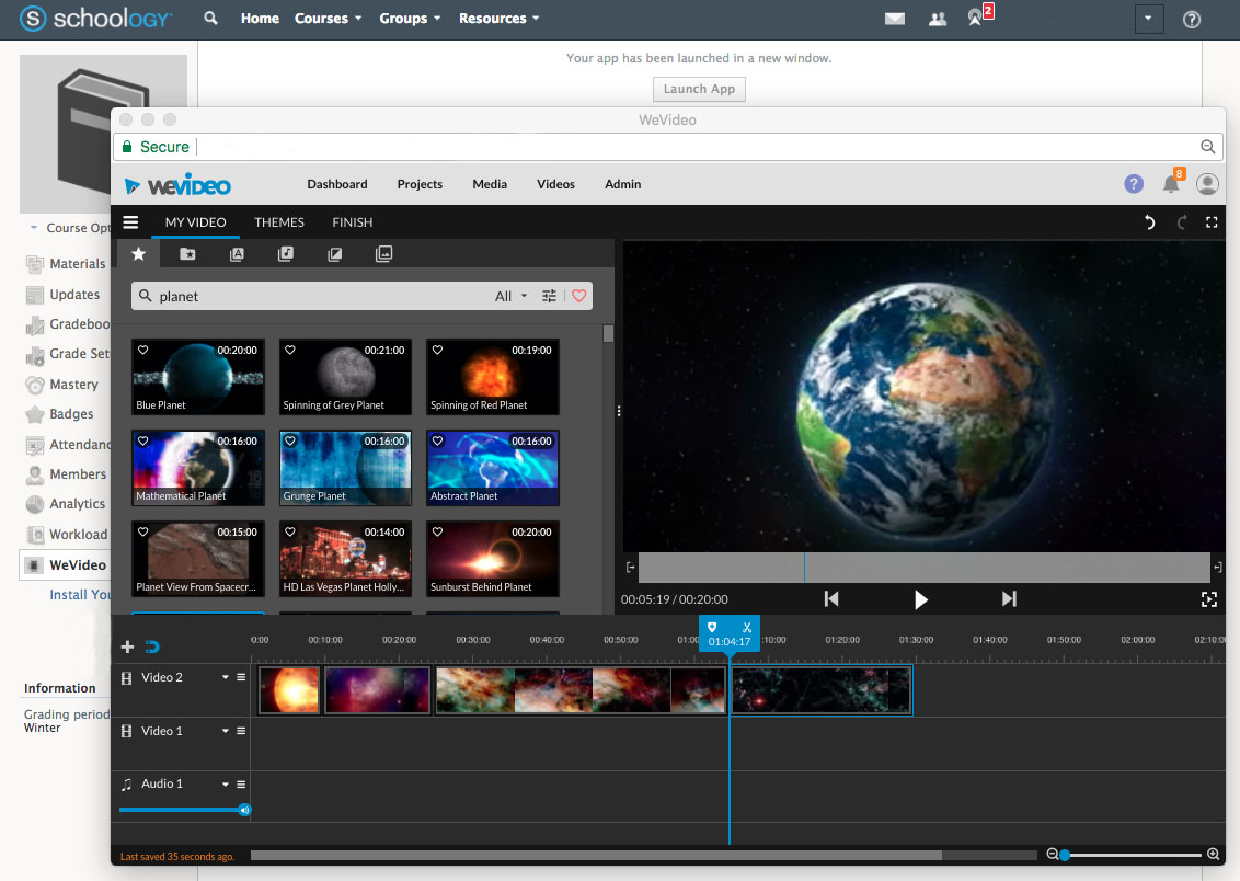 While logged into the Schoology LMS, WeVideo video creation is right at the fingertips of students and teachers.